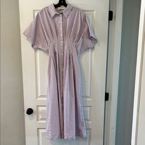 Exquise the Tobie Dress/Elegant Striped Dress/ Purple and White/ Large/ pockets
